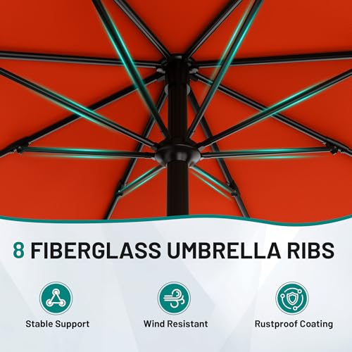 AreShark 10 FT Outdoor Patio Umbrella, Patio Table Umbrella with Push Button Tilt and Crank, Outdoor Patio Umbrellas with 8 Fiberglass Ribs, Patio Umbrellas for Market, Garden, Pool (Orange) - color: Orange