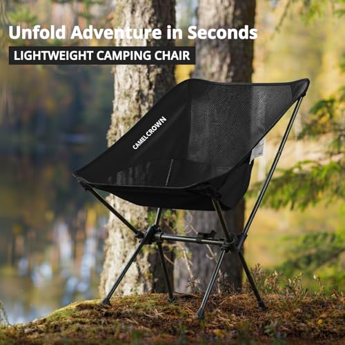 CAMEL CROWN Camping Chair Heavy Duty Backpacking Chair - Ultra-Light Folding Chair with Carry Bag, Portable Compact for Outdoor, Lawn, Hiking, Beach, Picnic - color: Black, size: 1 Pack