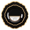 PLASTICPRO 32 Pack Elegant Disposable Plastic Plates Combo Set Includes 16 Dinner Plates and 16 Salad Plates Heavy Duty Fancy Party Plates Black & Gold Contemporary Design - color: Black & Gold Contemporary