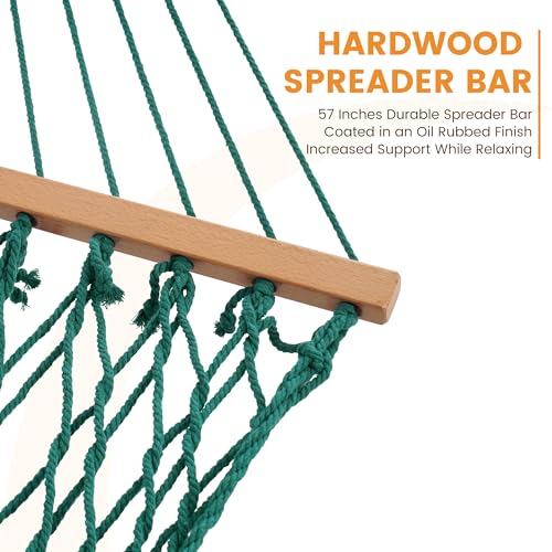 Lazy Daze Hammocks 12FT Double Rope Hammocks, 2 Person Hand Woven Cotton Hammock with Spreader Bar for Outside, Patio, Poolside, FIT 13-15 FT Stand, Max 450 Lbs, Green, 141 x 57 inches - color: Green