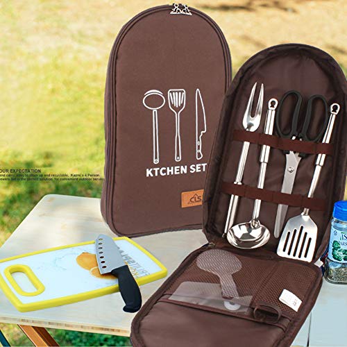 NatSumeBasics Camping Travel Cooking Utensils Organizer Travel Bag Portable Pouch for BBQ Camp Cookware Kitchen Kit - style: Only 1pc Brown Bag