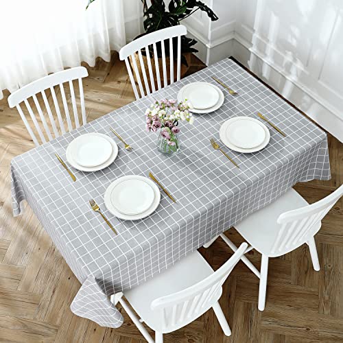 Romanstile Rectangle Vinyl Tablecloth, 100% Waterproof Oil-Proof Checkered Plastic Table Cloth, Heavy Duty Wipeable Table Covers for Dining, Camping, Picnic, Outdoor - 54 x 78 Inch, Blue Checkered - color: Grey, size: 54" x 108" (Rectangular)