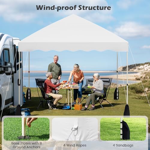 Tangkula 10x10 FT Pop Up Canopy, UPF50+ Easy Set up Instant Tent with Wheeled Bag, 8 Stakes, 4 Anchors, 4 Wind Ropes, 4 Sandbags, Heavy Duty Outdoor Canopy Tent 10x10 for Patio Party Backyard (White) - color: White, size: 10x10 FT