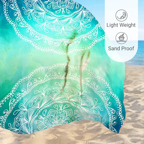 Sunlit Silky Soft Sand Proof Beach Blanket 106"x81" / 85"x72" Sand Proof Mat with Corner Pockets and Mesh Bag for Beach Party, Travel, Camping and Outdoor Music Festival, Mandala - color: Turquoise, size: 106"x81"