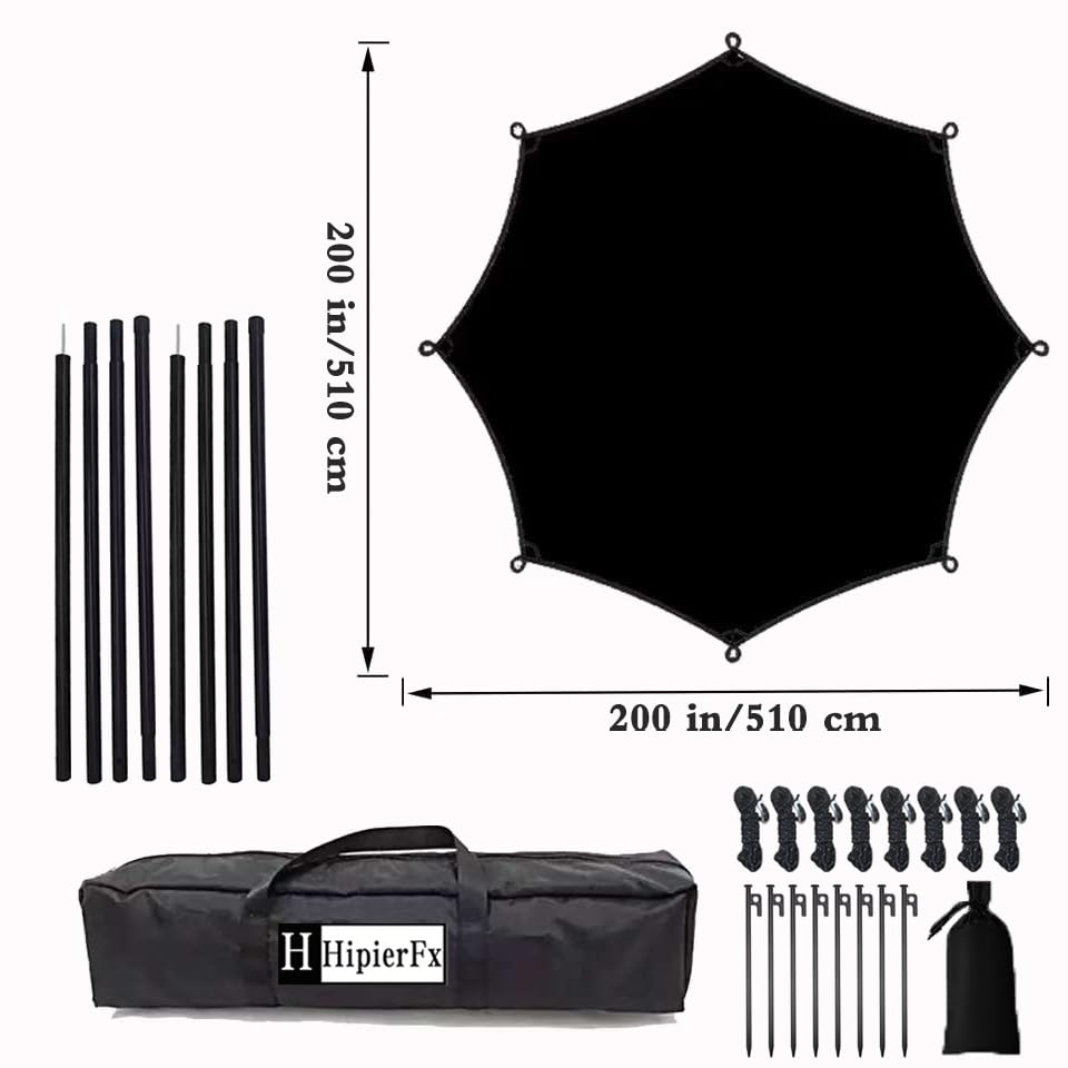 16x16 ft Large Camping Tarp with Poles Waterproof Hammock Rain Fly Camping Awning Sun Shelter (Black, with Poles) - color: Black, size: with Poles