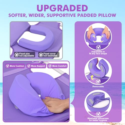 3 in 1 Women Comfort Backpack Beach Tanning Lounge Chair with Cushion Face Hole Softer Padded Adjustable Washable, Layout Sun Chair for Adults Outside Reading Sunbathing Poolside, 6 Position, 2 Pack - color: Purple / 2 Pack