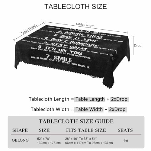 Rectangle Tablecloth 52x70 Inch Inspirational Quote, 7 Rules of Life Phrase Dining Table Cloth Table Cover for Home Kitchen Restaurant Party Buffet Picnic, 4-6 Seats - color: Inspirational Quote