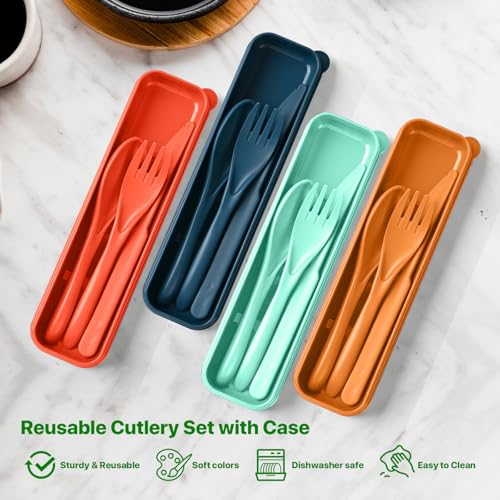 Travel Utensils with Case, 2 Sets Reusable Utensils Set with Case, Wheat Straw Utensils for Lunch Box Accessories, Camping Utensil Set for School Work Lunch or Daily Use（Black, Grey） - color: Black, Grey