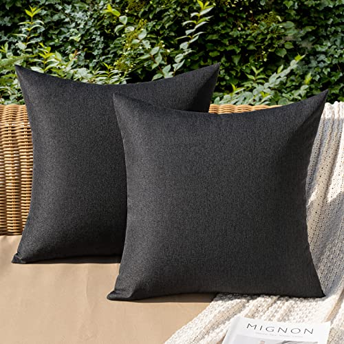MIULEE Pack of 2 Decorative Outdoor Solid Waterproof Throw Pillow Covers Faux Linen Garden Farmhouse Cushion Cases for Halloween Tent Balcony Couch Sofa 16x16 Inch Black - color: Black, size: 16" x 16" (Pack of 2)
