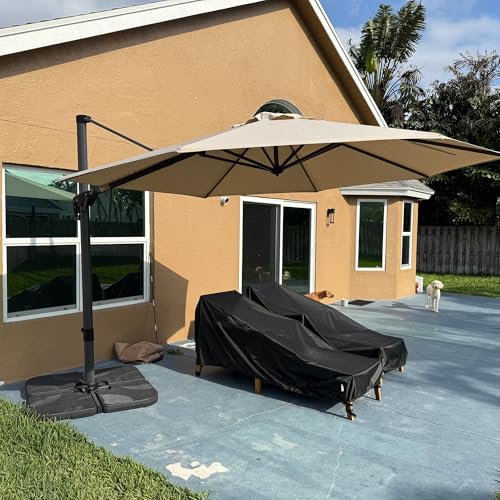 PURPLE LEAF 11 Feet Patio Umbrella Outdoor Cantilever Round Umbrella Aluminum Offset Umbrella with 360-degree Rotation for Garden Deck Pool Patio, Beige - color: Beige, size: 11 Feet, style: Standard