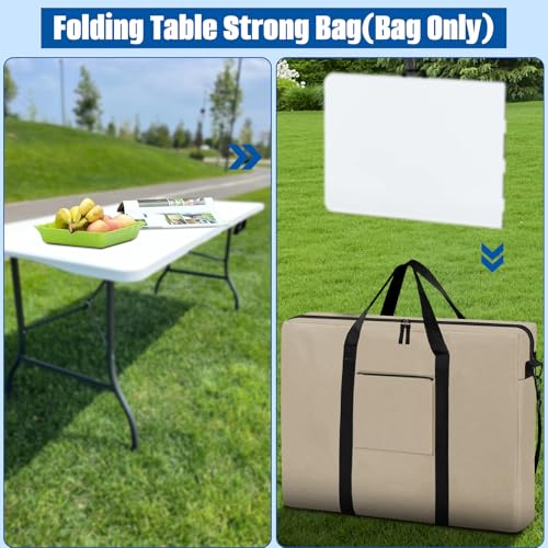 SIRUITON Folding Table Storage Bag, Portable 600D WaterProof Carry Bag for Folding Picnic/Camp Tables with Reinforcing Plate & Shoulder Strap, 25" D x 25" W x4.7 H Fits 4FT Folding Tables - size: Khaki - 4ft Folding Tables Bag