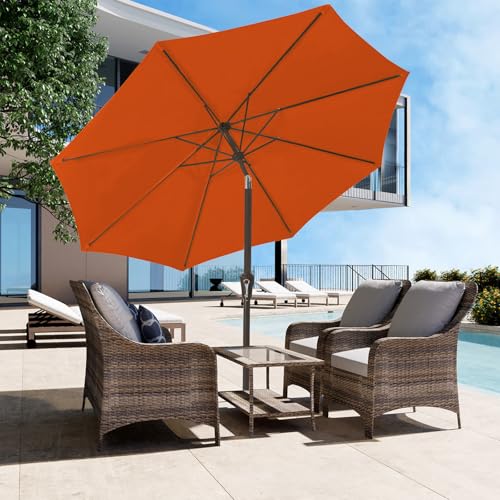 JEAREY Outdoor Patio Umbrella 9FT Outdoor Table Umbrella with Push Button Tilt and Crank, Market Umbrellas 8 Sturdy Ribs UV Protection Waterproof for Garden, Deck, Pool (Red Orange) - color: Red Orange