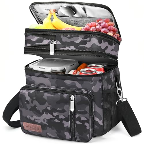 MIYCOO Lunch Bag & Lunch Box for Men Women, Double Deck Leakproof Insulated Soft Large Adult Camping Cooler bag for Work, Beach, Picnic, Travel (Black Camo, 15L) - color: Black Camo