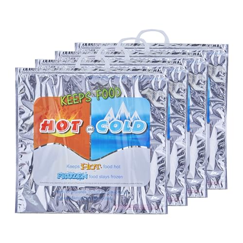 Superio Hot and Cold Insulated Bags for Food Delivery, Grocery Shopping Bags, Food Storage for Hot and Frozen Food for Travel, Disposable Cooler Bag, Reinforced Thermal Lunch Bag (4, 20"x19") - color: 4 Pack, size: X Large (Grocery Size)