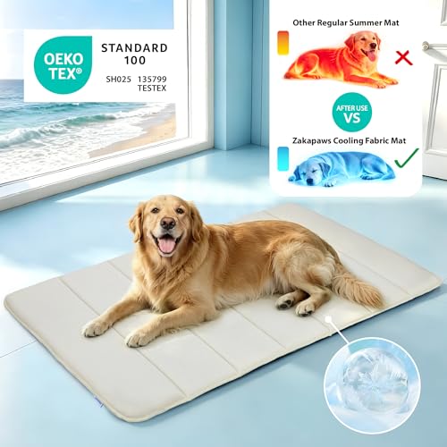Cooling Dog Mat Q-Max>0.5 - Rapid Cooling Tech, Thin Breathable Crate Pad, Portable Washable Summer Mat, Chill Soothing Fabric - 30"x20" Medium Dog, Dark Beige - color: Dark Beige, size: 30"L x 20"W x 0.8"H