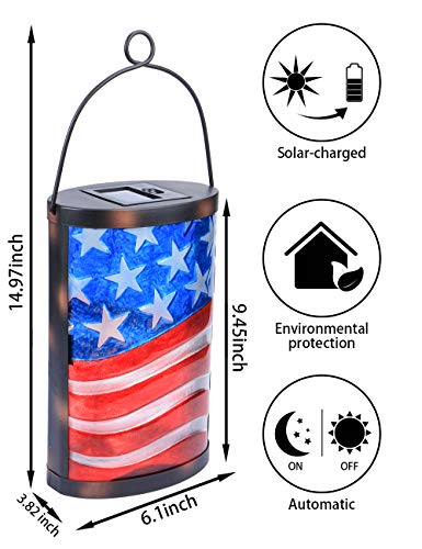 Hanging Solar Lantern Outdoor Decorative Waterproof LED Solar American Flag Lights Tabletop Lamp for Outdoor Patio Garden - style: American