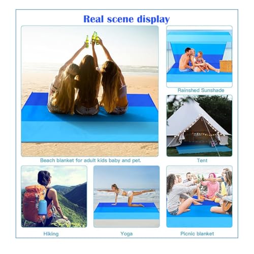 Beach Blanket Waterproof Sandproof Beach Mat 79" X 82" 'for 1-8 Adults Quick Drying Outdoor Picnic Mat Beach Accessories for Travel, Camping-blue1 - color: Blue-1