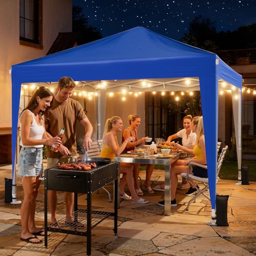 10x10 Pop Up Canopy with Sidewalls, Instant Portable Canopy Tent with Carry Bag for Commercial Events, Camping, Parties - Blue - color: Blue