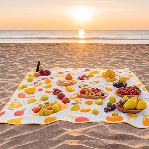 Picnic Blankets, Portable Outside Baby Blanket, 3 Layer Picnic Mat for Camping, 79" x 59" Large Waterproof Sand Proof Camping Blanket, Lightweight Folding Portable Travel Blanket - color: Fruit, size: 1'1" x 6'7" (Rectangular)