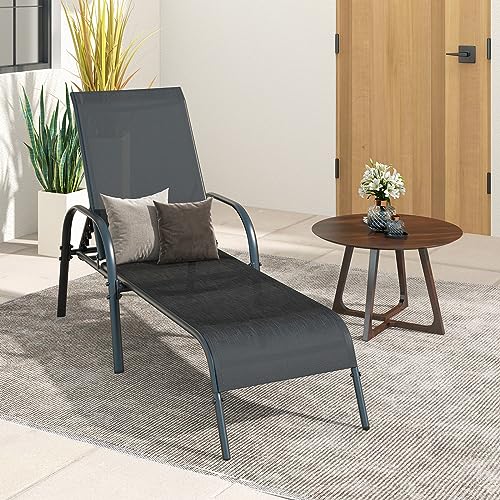 Giantex 2 Pack Patio Lounge Chair, Outdoor Chaise Lounge with 5 Adjustable Backrest, Sturdy Steel Frame, Sunbathing Recliner, Beach Chair, Tanning Chair for Outside, Yard, Balcony, Pool Chairs, Black - color: Black