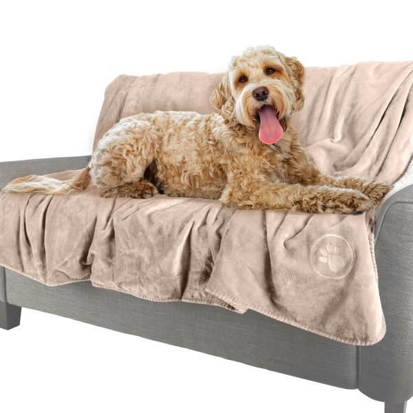 Waterproof Blanket for Pets - Reversible Throw Protects Couch, Car, and Bed from Spills, Stains, or Fur - Plush Blanket by Petmaker (Tan) - color: Tan, size: Large