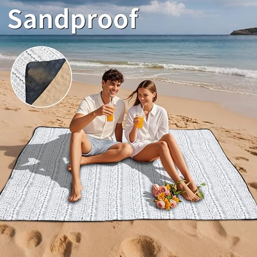 Outdoor Picnic Blanket White Fish 80"x80" Extra Large Sandproof Beach Blanket Waterproof Picnic Blankets Foldable for Caming, Beach, Outdoor Activities. - color: White Fish, size: 80"x80"