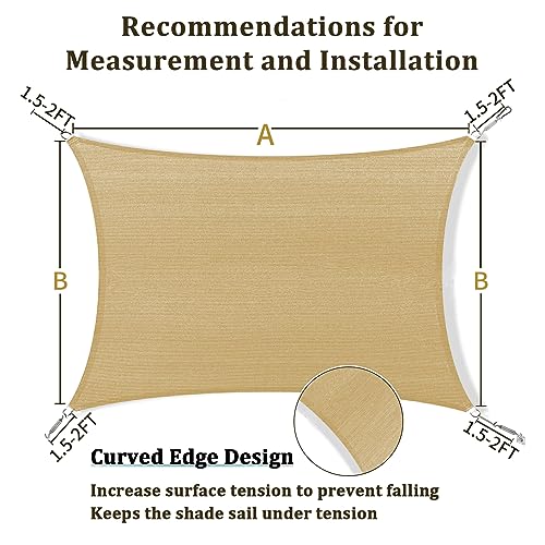 Shade&Beyond Shade Sail 14'X20' Rectangle Sand Breathable UV Block Outdoor Canopy for Backyard Patio Pergola Garden Deck(We Make Custom Size)