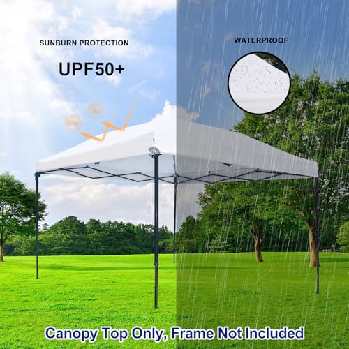 Joramoy 10×10 Canopy Replacement Top Only, Waterproof Pop Up Canopy Tent Top Cover with Ropes, Instant Canopy Top Sunshade Sliver Coated for Outdoor Garden Patio Camping (White) - color: Silver-coated White, size: 118"×118" Top Only(301×301cm）