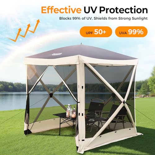 Tecoom 4-Sided Pop Up Gazebo Tent, Instant Screen House with Mosquito Netting Canopy for Camping, Waterproof & Removable Siedwalls, 6x6ft Portable Sun Shelterl for Outdoor, Garden, Backyard - size: 6.1x6.1ft
