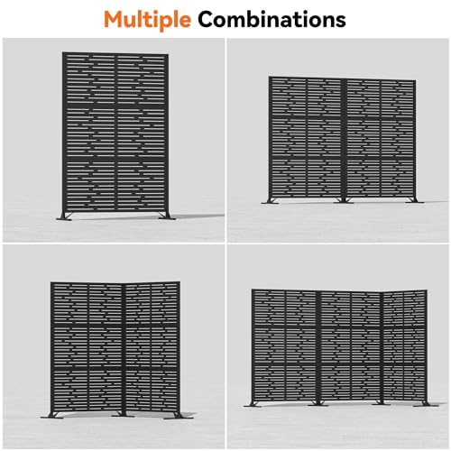 Modern Shade 4x6 FT Metal Privacy Screen with Artistic Modular Designs Decorative Patio Privacy Fence & Garden Divider, Freestanding Outdoor Metal Fence Panel, Weather-Resistant (Metro Code) - size: 1 Panel (Metro Code)