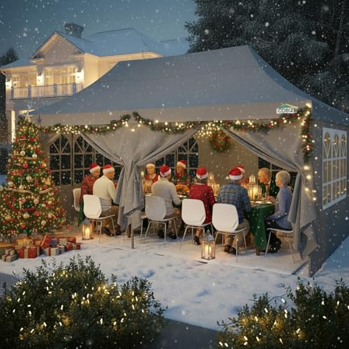 COBIZI 10x20 Pop Up Canopy with 6 Sidewalls, Conical Party Tent 10x20 with 3 Adjustable Height Waterproof, UV-Resistant with Carry Bag, Sandbag, Stake, Ropes for Parties, Commercial (Frame Upgraded) - color: Light Gray, size: 10x20FT