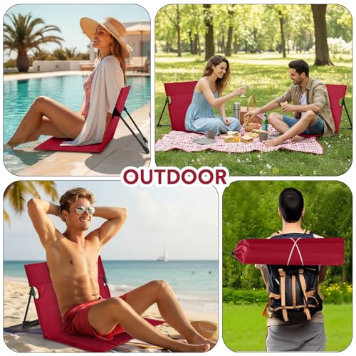 Jetec Foldable Floor Backrest Chair Portable Camping Chair with Storage Bag Light Weight Lazy Seat for Indoor Outdoor Bed Ground Park Lawn Concerts Beach Hiking - color: Red, size: X-Large