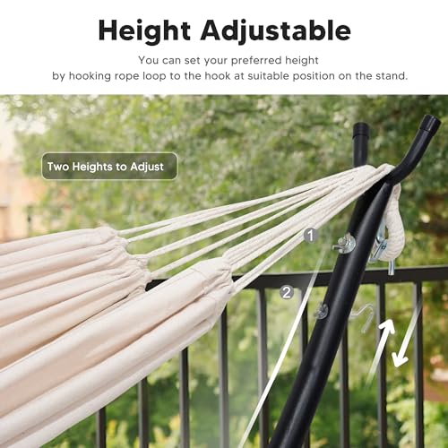 SUNCREAT Portable Outdoor Hammock with Stand Included, Double Hammock with Stand for Outside, Beige - color: Beige