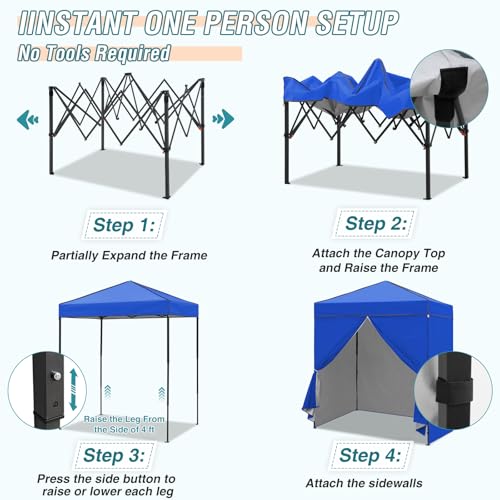EAGLE PEAK 6x4 Instant Pop Up Canopy Tent with 4 Side Wall Panels, Straight Leg Sun Shelter, Portable Canopy with Carry Bag for Camping, Beach & Sports, Blue - color: Blue, size: Four Walls