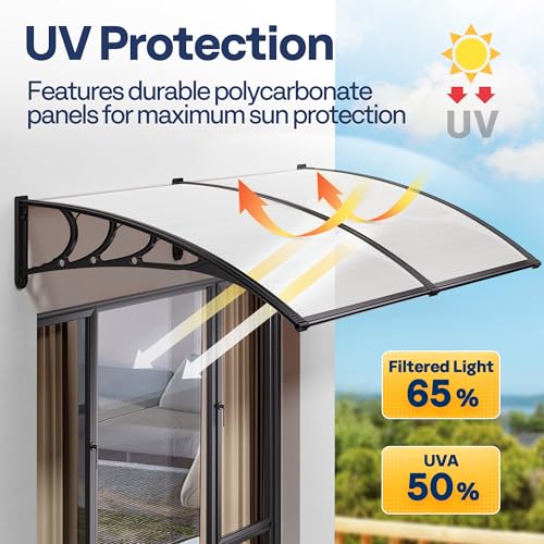 VIVOHOME Polycarbonate Window Door Awning Canopy Transparent with Black Bracket 40 Inch x 160 Inch - color: Transparent, size: 40 Inch X 160 Inch