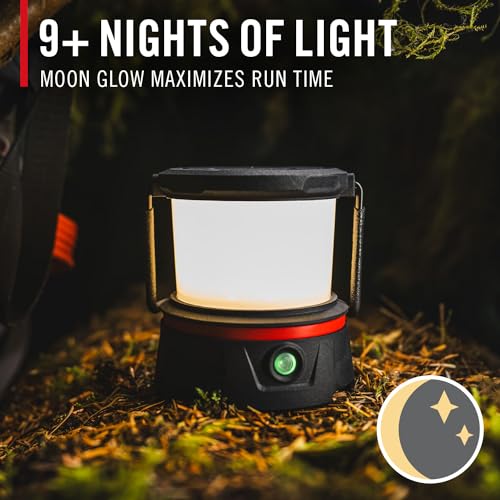 COAST EAL10R 500 Lumen Rechargeable Emergency Camping Lantern with Red Flashing Mode, Carabiner, Diffuser, Foldeable Handle, Moonglow™ Low Mode, 72 Hours of Runtime