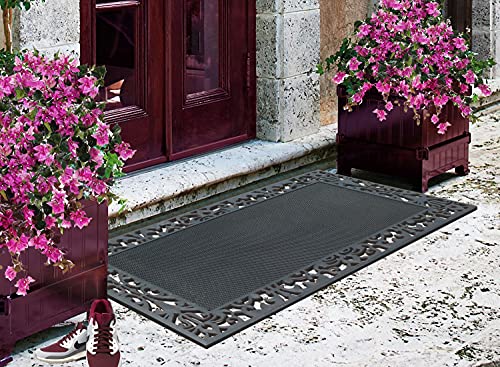 A1 Home Collections 100% Rubber Doormat for Outside Entrance, Non-Slip Heavy Duty Front Door Mats, Thin Profile Hight Traffic Areas Mat - 30" x 48", Rubber Grey - color: Rubber Grey