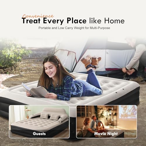 DIMAR GARDEN Queen Air Mattress with Headboard and Pump,Blow Up Mattress Inflatable Bed with Pillows - size: Queen