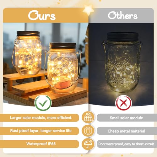 Dracarys 3 Pack Mason Jar Solar Lights Lids, Solar Fairy LED Lights (NO Jars&Hanger), Festival Garden Shed Windows Party Decor Lanterns String Outdoor - color: Warm White