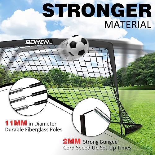 BOHEN 9x5 FT Kids Soccer Goals with Carry Bag, Portable Folding Soccer Net for Backyard Training, Indoor/Outdoor Use for Youth and Adult - color: Black, size: 9x5ft, 2 Pack