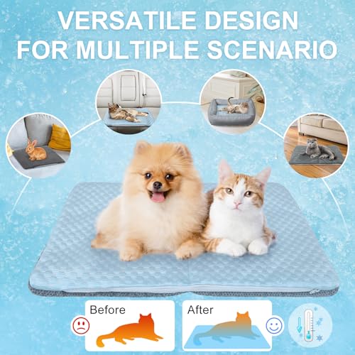 BEAUTYZOO Cooling Mat for Cats & Dogs -26" X 17" Ice Silk Cat Cooling Mat, Dual Sided Cool Pad for Crate Kennel, Indoor Kitten Cool Sleeping Bed for Summer, Arc-Chill Cool Fiber Q-MAX >0.45 Washable