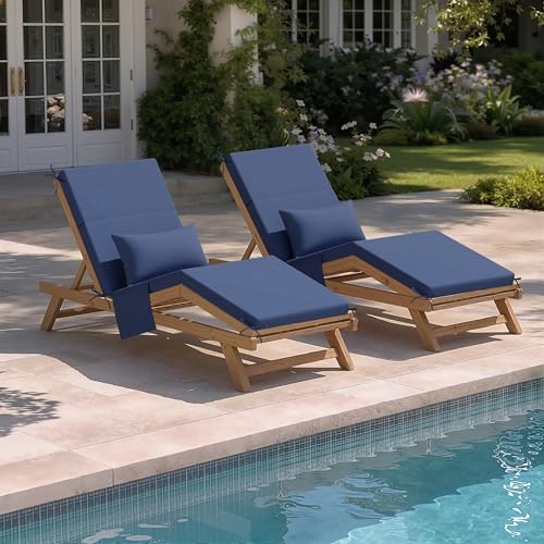Crestlive Products Foldable Outdoor Chaise Lounge Cushions with Head Pillow and Side Pockets, Water Resistant& Fade Resistant Lounge Chair Cushion, 72''L x 21''W, Set of 2, Sky Blue - color: Sky Blue, size: 72"l X 21"w