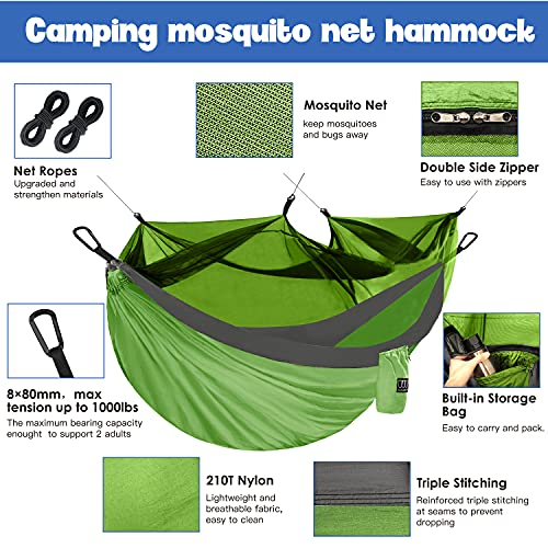 Gold Armour Camping Hammock - Camping Essentials, Double Hammock with Bug Net, Camping Gear Hammock for Outside, Hiking, and Travel (Lime Green & Gray) - color: Lime Green & Gray
