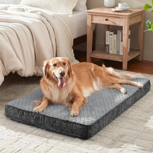 JOEJOY Orthopedic Medium Dog Bed, Washable Dog Crate Bed Medium Sized with Removable Cover, Egg Memory Foam Pet Beds, Light Grey, 29"x18" - color: Light Grey, size: M(29"x18")