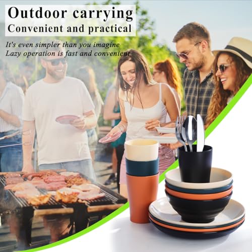 Kyraton Camping Utensils - Mess Kit for Travel, Picnic, Outdoor, Camping Gear - Silverware Set, Cup, Bowl, Plate - Essentials for 4 - color: C. 4 Person