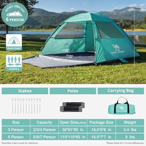 CAMEL CROWN Beach Tent UPF 50+ Sun Shelter for 2/3/5/6 Person, Lightweight Portable Sun Shade with Sand Anchor, Family Beach Day & Outdoor Adventures - color: Bean Green, size: 5/6 Person