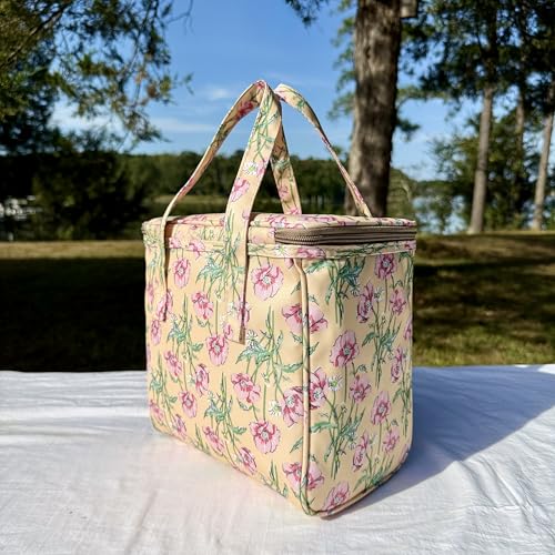 Kwang Min Floral Insulated Lunch Bag for Women,Reusable Lunch Box,Large Cooler for Office,Picnic Outdoors,Premium Waterproof Fabric,Ideal Floral Lunch Bag(Begonia White) - color: Begonia White