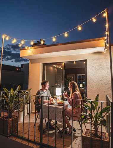Larkvue 25FT Solar String Lights Outdoor with Remote, Waterproof Dimmable 3 Modes Patio Lights with 10+1 LED Shatterproof G40 Bulbs for Garden-White - color: White