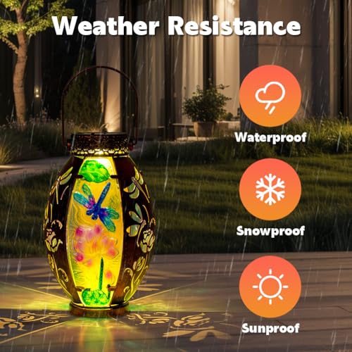 STARSOUL Solar Lantern Outdoor Waterproof, Hanging Solar Lantern for Patio Garden Yard Decor, Dragonfly Garden Decor, Dragonfly Gift for Women - color: Dragonfly