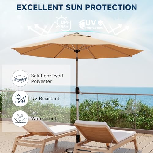10FT Aluminum Outdoor Patio Umbrella, Fade-Resistant Market Umbrella with Push Button Tilt Function, 8 Sturdy All-Aluminum Ribs for Gardens, Patios, Backyards & Pools - color: Beige, size: 10FT-1Tier (Aluminum Umbrella)